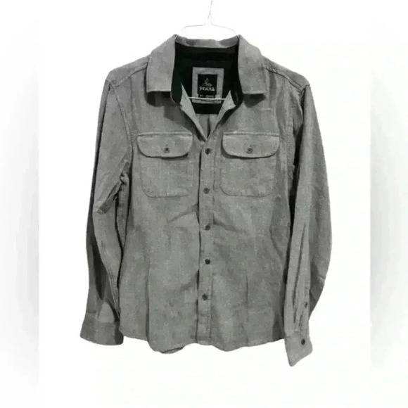 Prana Lybek Long Sleeve Button Front Casual Shirt Gray Mens Organic Cotton Small - Picture 1 of 10